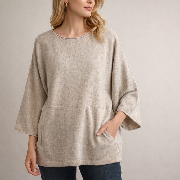J. Jill Cotton /Cashmere Cozy Taupe Scoop Neck Tunic Sweater
